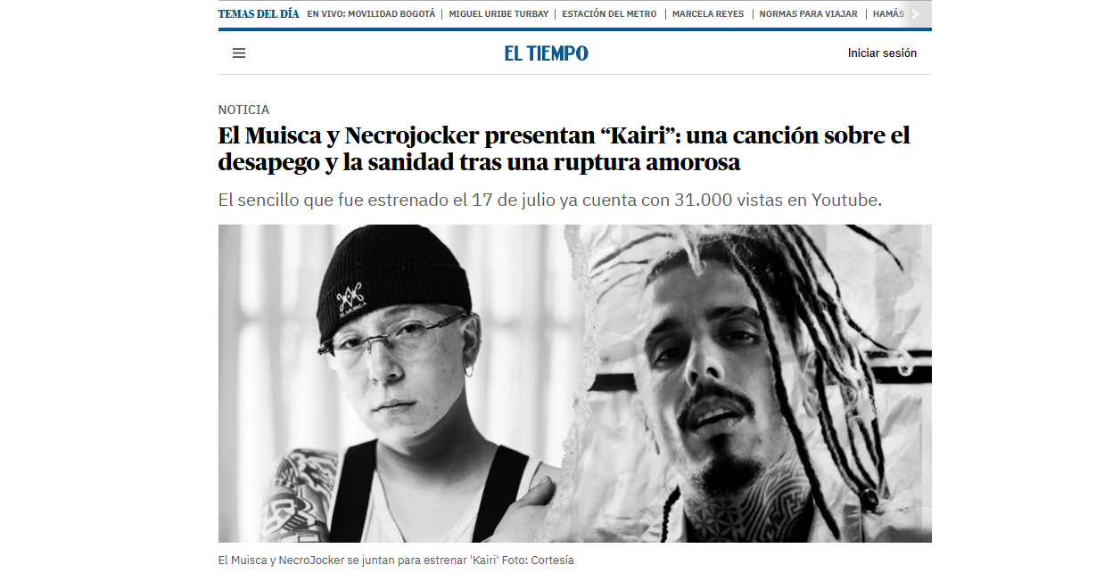 Medios de comunicación hablando sobre el lanzamiento musical de El Muisca, rapero bogotano de rap consciente y esencia urbana.
